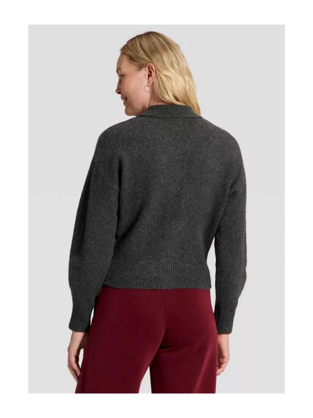 A New Day Long Sleeve Heart Button Cardigan Sweater (Charcoal Heather - Medium) - Picture 2 of 11